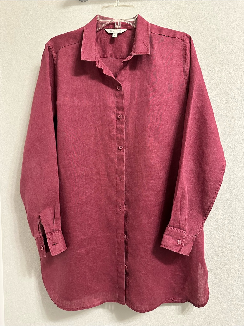 Garnet Hill Casual Linen Button-Up Shirt in Wine - Classic Women’s Shirt Dress